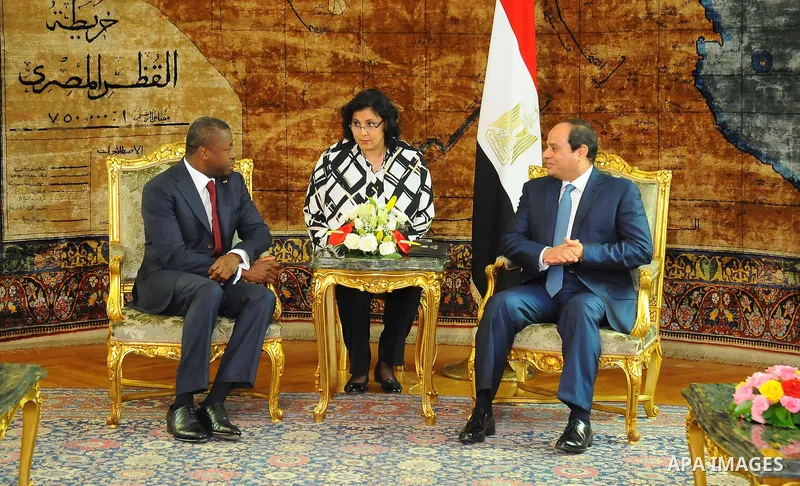 Egyptian President Abdel Fattah al-Sisi meets with President of Togo, Faure Gnassingbe in capital Cairo on April 10, 2016. Photo by Egyptian President Office