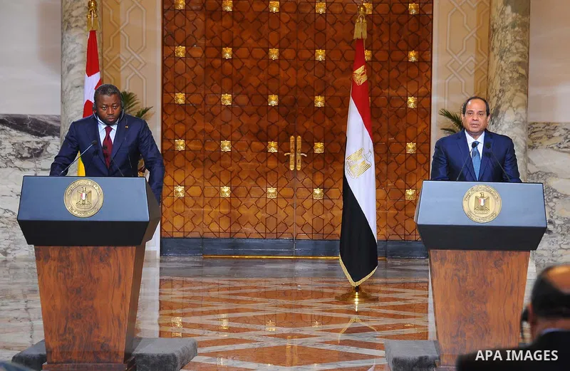 Egyptian President Abdel Fattah al-Sisi takes part a joint press conference with President of Togo, Faure Gnassingbe in capital Cairo on April 10, 2016. Photo by Egyptian President Office