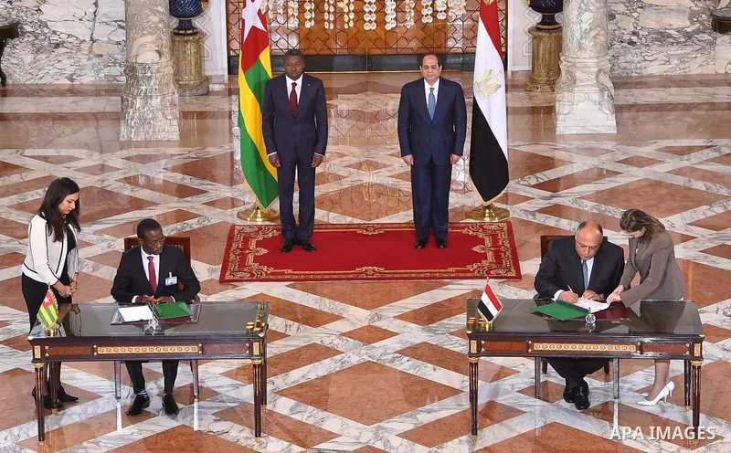Egyptian President Abdel Fattah al-Sisi takes part a joint press conference with President of Togo, Faure Gnassingbe in capital Cairo on April 10, 2016. Photo by Egyptian President Office