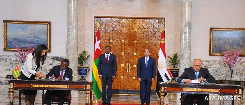 Egyptian President Abdel Fattah al-Sisi takes part a joint press conference with President of Togo, Faure Gnassingbe in capital Cairo on April 10, 2016. Photo by Egyptian President Office