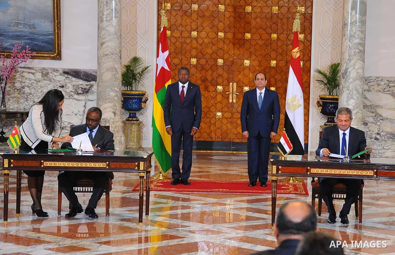 Egyptian President Abdel Fattah al-Sisi takes part a joint press conference with President of Togo, Faure Gnassingbe in capital Cairo on April 10, 2016. Photo by Egyptian President Office