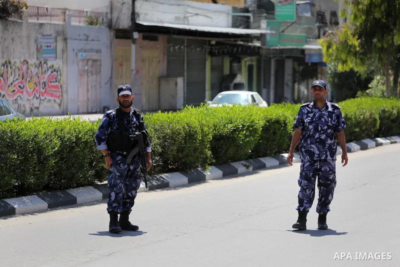 Members of Palestinian police officers loyal to Islamist movement Hamas patrol at streets in Gaza city on April 15, 2016. Photo by Mohammed Asad