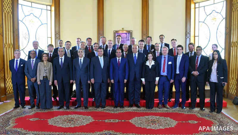 Egyptian President Abdel Fattah al-Sisi meets with German economy minister Sigmar Gabriel in the presidential palace of Cairo, Egypt, on April 17, 2016. Along with a business delegation, Gabriel is visiting Egypt and Mor...