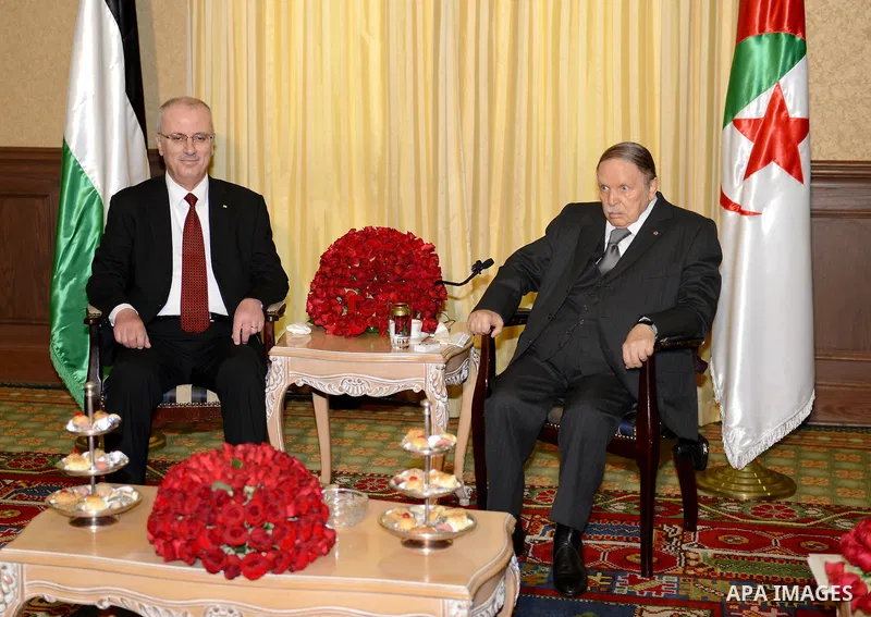 Palestinian Prime Minister Rami Hamdallah meets with Algerian President Abdelaziz Bouteflika during his visit to Algeria, on April 18, 2016. Photo by Prime Minister Office