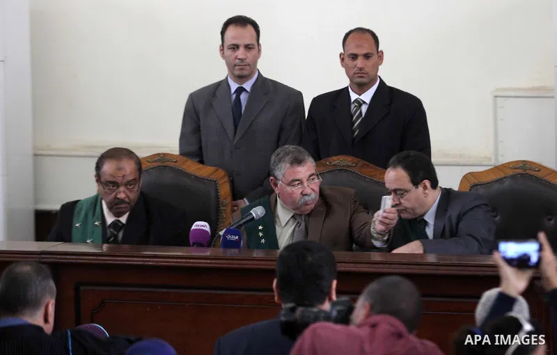 Egyptian judges attend the trial of Egyptian former interior minister Habib al-Adly on the charges of corruption, in Cairo, Egypt on April 19, 2016. Habib al-Adly served as interior minister of Egypt from 1997 to 2011, h...