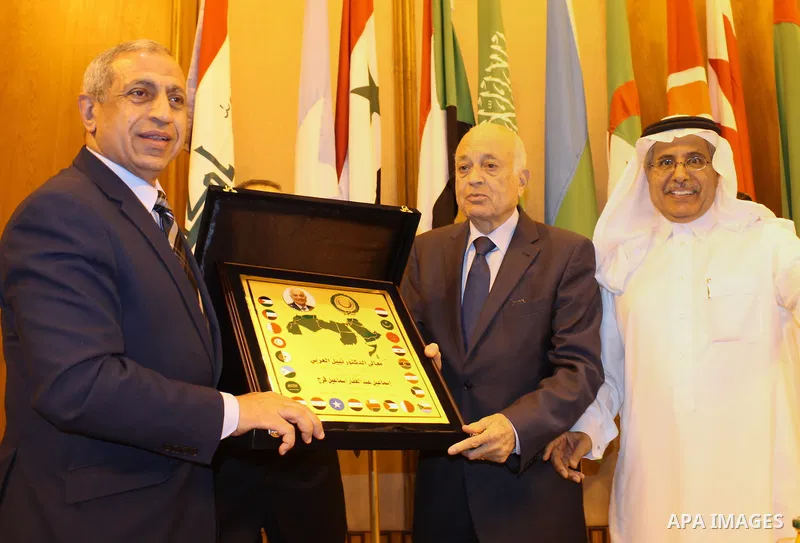 Heads of joint Arab action organizations honour Secretary-General of the Arab League, Nabil Elaraby at the League's headquarters in Cairo, Egypt, on April 20, 2016. Photo by Stranger