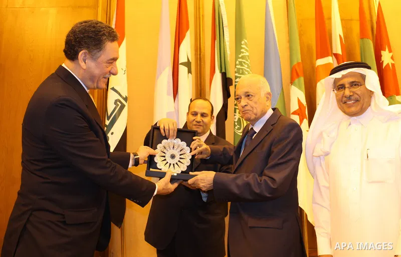 Heads of joint Arab action organizations honour Secretary-General of the Arab League, Nabil Elaraby at the League's headquarters in Cairo, Egypt, on April 20, 2016. Photo by Stranger