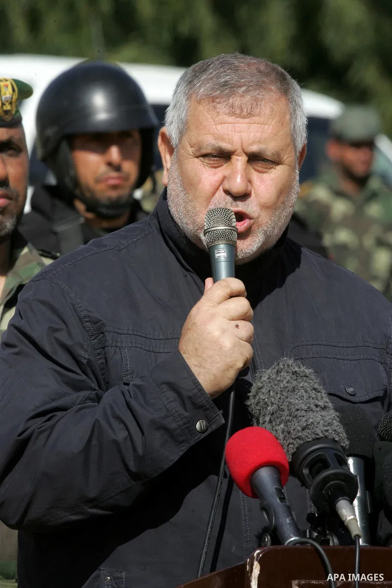 Islamic Jihad leader Khaled al-Batsh speaks as Members of Palestinian security forces loyal to Hamas deployed to maintain security on the border of southern Gaza Strip with Egypt, April 21, 2016. Hamas began deploying ad...