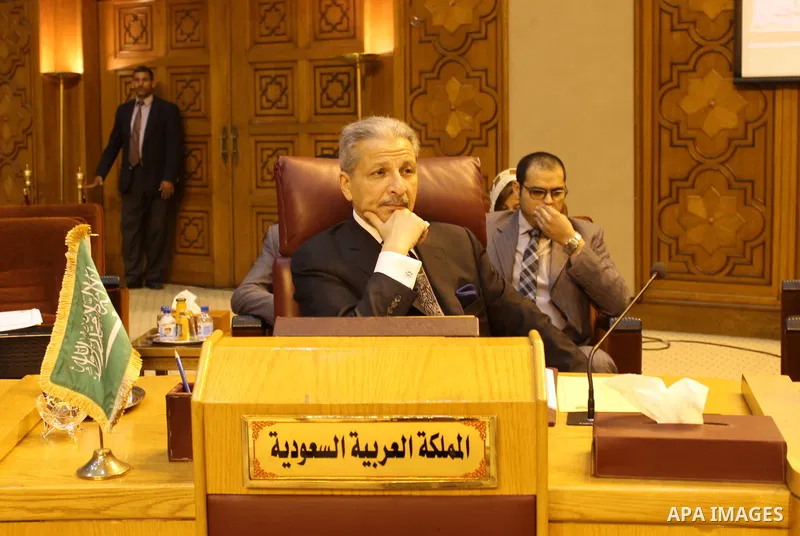 Permanent delegates of Arab countries in League of Arab States attend a meeting at the Arab League headquarters to discuss the Israeli Prime Minister's remarks Benjamin Netanyahu about Golan Heights in Cairo, Egypt, on A...