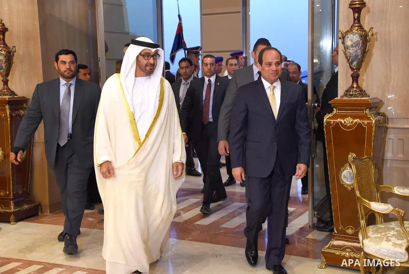 Egyptian President Abdel Fattah al-Sisi meets with Sheikh Mohammed bin Zayed al-Nahyan, Crown Prince of Abu Dhabi, in the capital Cairo on April 21, 2016. Photo by Egyptian President Office
