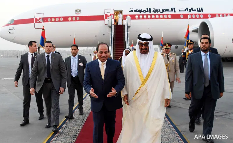 Egyptian President Abdel Fattah al-Sisi meets with Sheikh Mohammed bin Zayed al-Nahyan, Crown Prince of Abu Dhabi, in the capital Cairo on April 21, 2016. Photo by Egyptian President Office