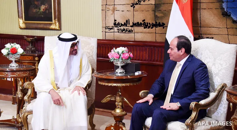 Egyptian President Abdel Fattah al-Sisi meets with Sheikh Mohammed bin Zayed al-Nahyan, Crown Prince of Abu Dhabi, in the capital Cairo on April 21, 2016. Photo by Egyptian President Office