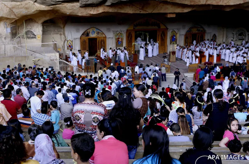 Egyptian Coptic Christian attend the Palm Sunday celebrations at the Deir Samaan Church in Cairo, Egypt, Saturday, April 24, 2016. Photo by Amr Sayed