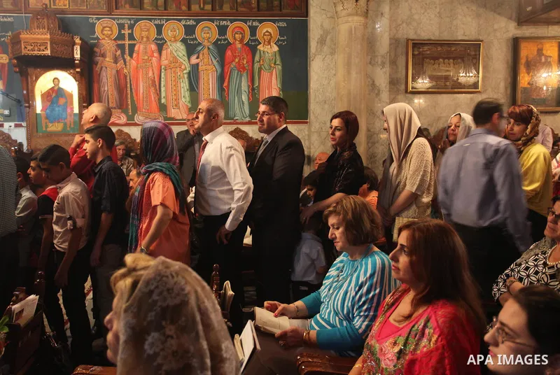 Palestinian Christians take part in the Greek Orthodox Christian Palm Sunday celebrations at St.Porphyrios Church in Gaza City, on April 24, 2016. Palm Sunday marks the triumphant return of Jesus Christ to Jerusalem when...