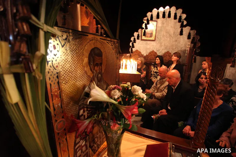 Palestinian Christians take part in the Greek Orthodox Christian Palm Sunday celebrations at St.Porphyrios Church in Gaza City, on April 24, 2016. Palm Sunday marks the triumphant return of Jesus Christ to Jerusalem when...