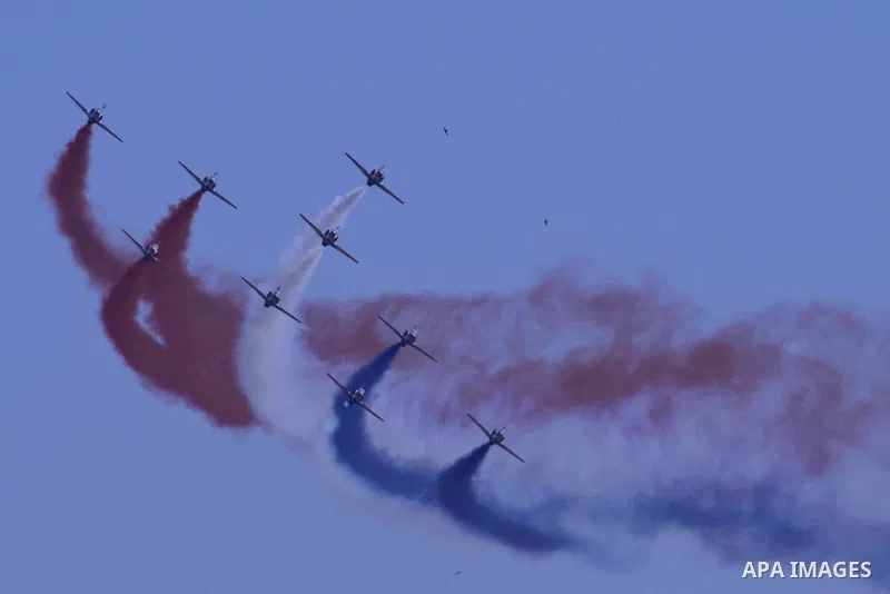 Egyptian air force planes participate in an air parade during a celebration the anniversary of Sinai Liberation Day in Cairo, Egypt, April 25, 2016. Photo by Amr Sayed