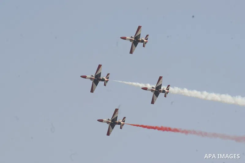 Egyptian air force planes participate in an air parade during a celebration the anniversary of Sinai Liberation Day in Cairo, Egypt, April 25, 2016. Photo by Amr Sayed