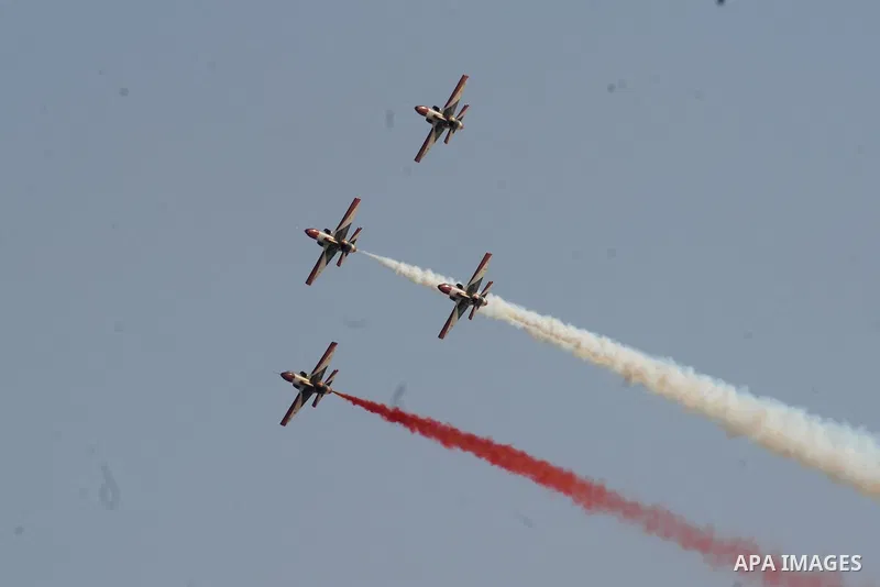 Egyptian air force planes participate in an air parade during a celebration the anniversary of Sinai Liberation Day in Cairo, Egypt, April 25, 2016. Photo by Amr Sayed