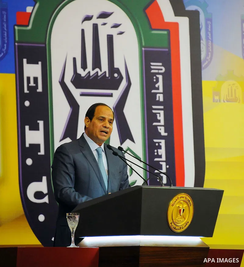 Egyptian President Abdel Fattah al-Sisi speaks during a ceremony to mark International Workers' Day or "Labour Day" in Cairo, Egypt, on April 28, 2016. Photo by Egyptian President Office