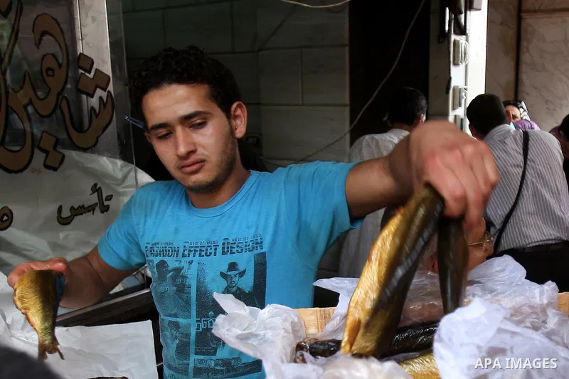 Egyptians buy the Herring or, salted fish during preparation for the upcoming the Sham El Nessim, or the Festival of Spring Breeze, which marks the beginning of spring, in Cair, on April 30, 2016. Photo by Amr Sayed