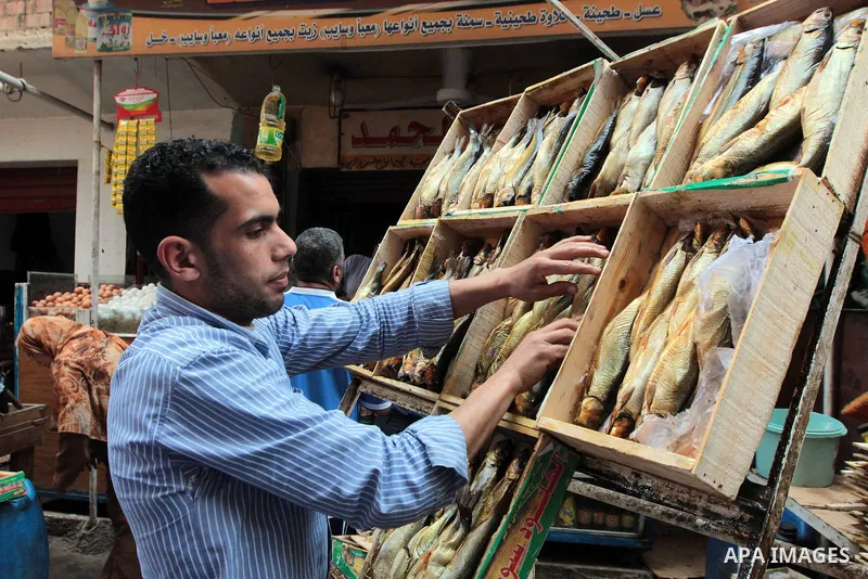 Egyptians buy the Herring or, salted fish during preparation for the upcoming the Sham El Nessim, or the Festival of Spring Breeze, which marks the beginning of spring, in Cair, on April 30, 2016. Photo by Amr Sayed