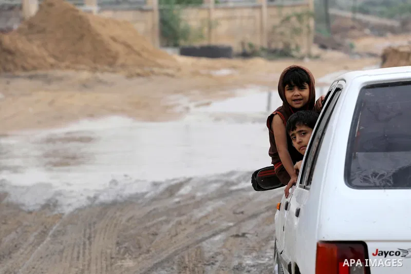The damage are seen following the collapse one of sewage basins in the Zeitoun neighborhood, in Gaza city, on May 03, 2016. Photo by Mohammed Asad