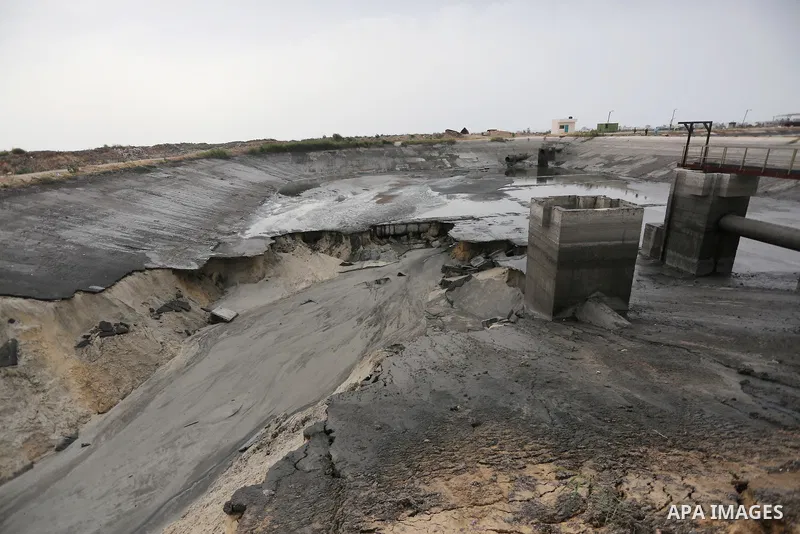 The damage are seen following the collapse one of sewage basins in the Zeitoun neighborhood, in Gaza city, on May 03, 2016. Photo by Mohammed Asad