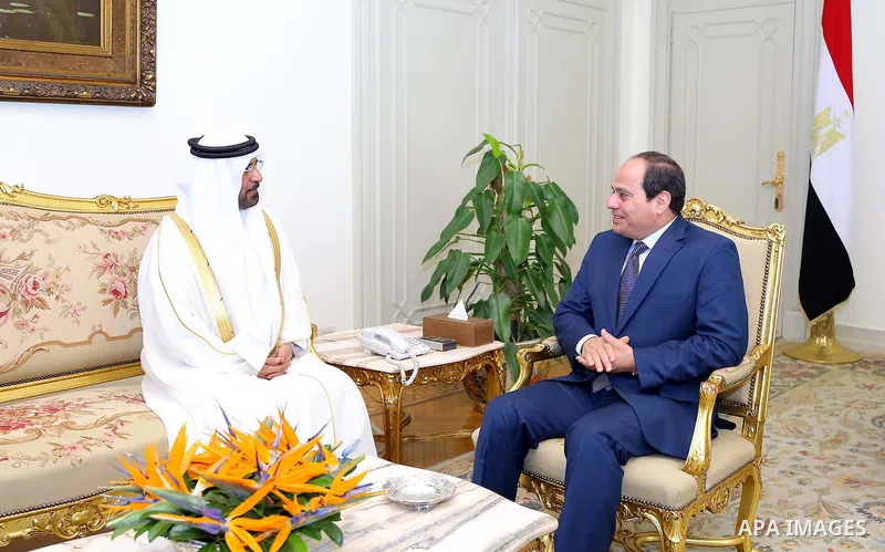 Egyptian President Abdel Fattah al-Sisi meets with ambassador of the United Arab Emirates in Cairo, Mohammed bin Nakhira el-zaheri in Cairo, Egypt, on May 3, 2016. Photo by Egyptian President Office