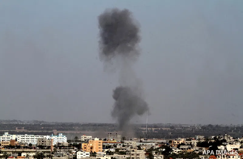 Smoke rises following an Israeli air strike in Rafah, in the southern Gaza Strip, on May 5, 2016. Israeli warplanes struck four new Hamas positions in the southern Gaza Strip, as a flare-up continued to threaten a 2014 c...