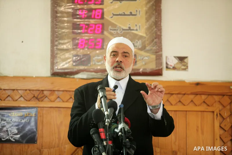 Palestinian Islamist movement Hamas' chief, Ismail Haniya gives a speech at a mosque during the Friday prayer on May 6, 2016 in Deir al-Balah, in the center of the Gaza Strip. Photo by Ashraf Amra