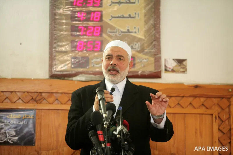 Palestinian Islamist movement Hamas' chief, Ismail Haniya gives a speech at a mosque during the Friday prayer on May 6, 2016 in Deir al-Balah, in the center of the Gaza Strip. Photo by Ashraf Amra