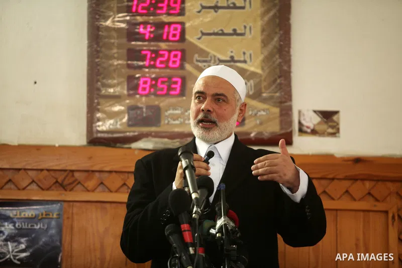 Palestinian Islamist movement Hamas' chief, Ismail Haniya gives a speech at a mosque during the Friday prayer on May 6, 2016 in Deir al-Balah, in the center of the Gaza Strip. Photo by Ashraf Amra