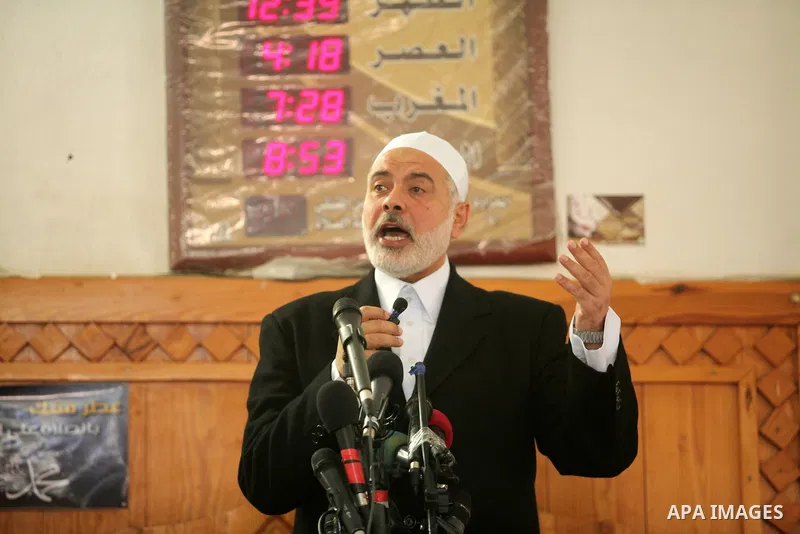 Palestinian Islamist movement Hamas' chief, Ismail Haniya gives a speech at a mosque during the Friday prayer on May 6, 2016 in Deir al-Balah, in the center of the Gaza Strip. Photo by Ashraf Amra