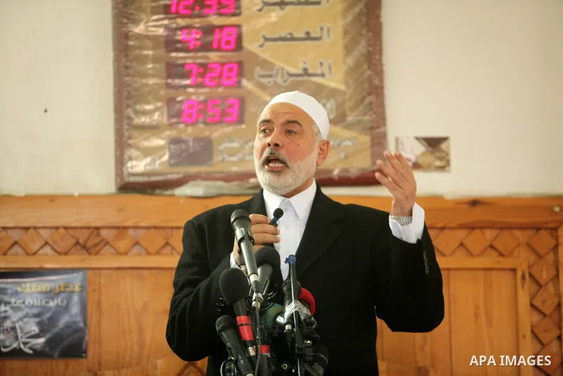 Palestinian Islamist movement Hamas' chief, Ismail Haniya gives a speech at a mosque during the Friday prayer on May 6, 2016 in Deir al-Balah, in the center of the Gaza Strip. Photo by Ashraf Amra