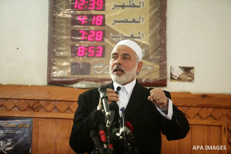 Palestinian Islamist movement Hamas' chief, Ismail Haniya gives a speech at a mosque during the Friday prayer on May 6, 2016 in Deir al-Balah, in the center of the Gaza Strip. Photo by Ashraf Amra