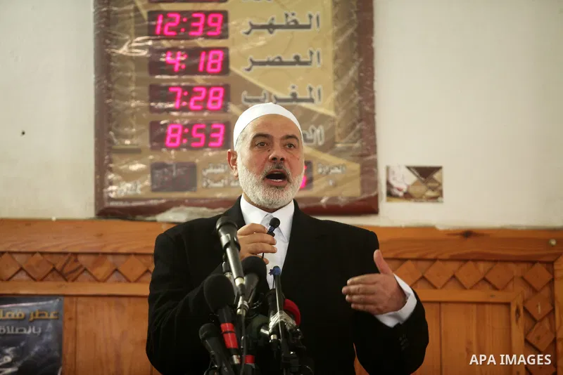 Palestinian Islamist movement Hamas' chief, Ismail Haniya gives a speech at a mosque during the Friday prayer on May 6, 2016 in Deir al-Balah, in the center of the Gaza Strip. Photo by Ashraf Amra