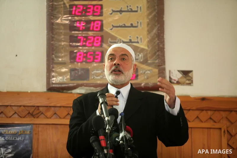 Palestinian Islamist movement Hamas' chief, Ismail Haniya gives a speech at a mosque during the Friday prayer on May 6, 2016 in Deir al-Balah, in the center of the Gaza Strip. Photo by Ashraf Amra