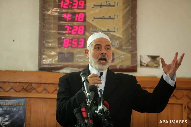 Palestinian Islamist movement Hamas' chief, Ismail Haniya gives a speech at a mosque during the Friday prayer on May 6, 2016 in Deir al-Balah, in the center of the Gaza Strip. Photo by Ashraf Amra