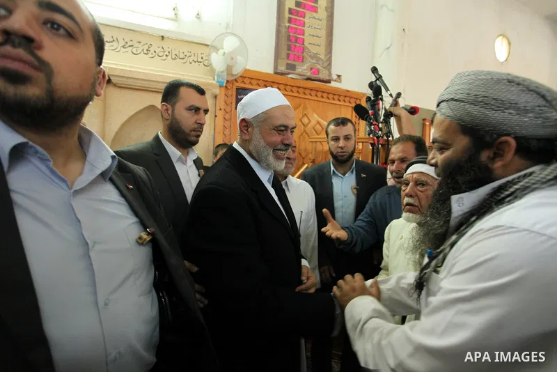 Palestinian Islamist movement Hamas' chief, Ismail Haniya attends the Friday prayer at a mosque on May 6, 2016 in Deir al-Balah, in the center of the Gaza Strip. Photo by Ashraf Amra
