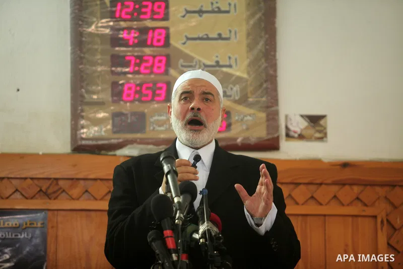 Palestinian Islamist movement Hamas' chief, Ismail Haniya gives a speech at a mosque during the Friday prayer on May 6, 2016 in Deir al-Balah, in the center of the Gaza Strip. Photo by Ashraf Amra