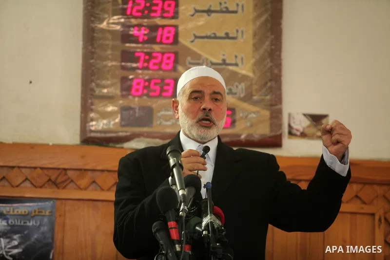 Palestinian Islamist movement Hamas' chief, Ismail Haniya gives a speech at a mosque during the Friday prayer on May 6, 2016 in Deir al-Balah, in the center of the Gaza Strip. Photo by Ashraf Amra