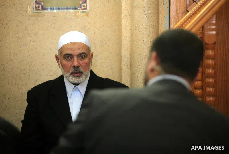 Palestinian Islamist movement Hamas' chief, Ismail Haniya attends the Friday prayer at a mosque on May 6, 2016 in Deir al-Balah, in the center of the Gaza Strip. Photo by Ashraf Amra