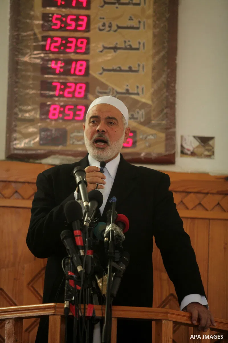Palestinian Islamist movement Hamas' chief, Ismail Haniya gives a speech at a mosque during the Friday prayer on May 6, 2016 in Deir al-Balah, in the center of the Gaza Strip. Photo by Ashraf Amra