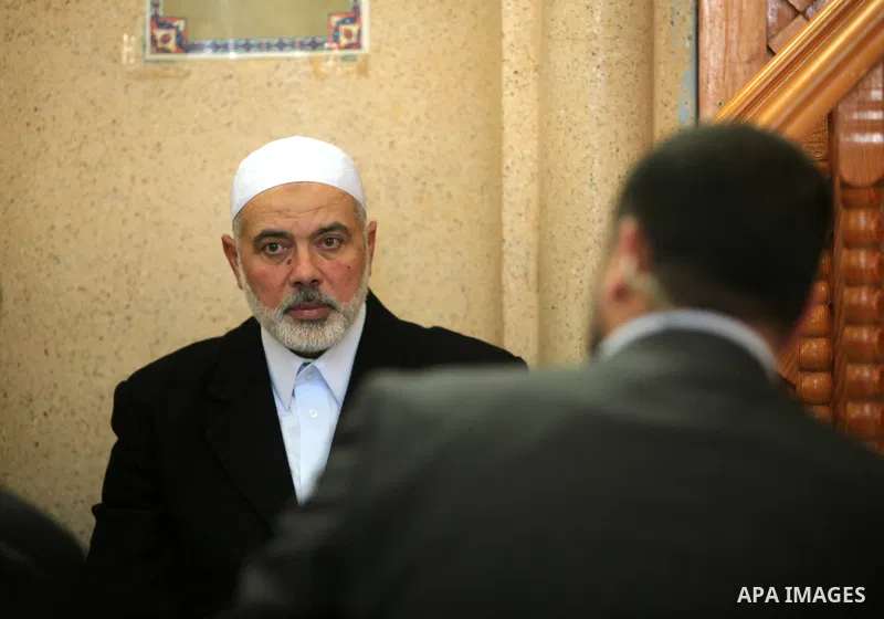 Palestinian Islamist movement Hamas' chief, Ismail Haniya attends the Friday prayer at a mosque on May 6, 2016 in Deir al-Balah, in the center of the Gaza Strip. Photo by Ashraf Amra
