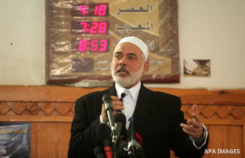 Palestinian Islamist movement Hamas' chief, Ismail Haniya gives a speech at a mosque during the Friday prayer on May 6, 2016 in Deir al-Balah, in the center of the Gaza Strip. Photo by Ashraf Amra