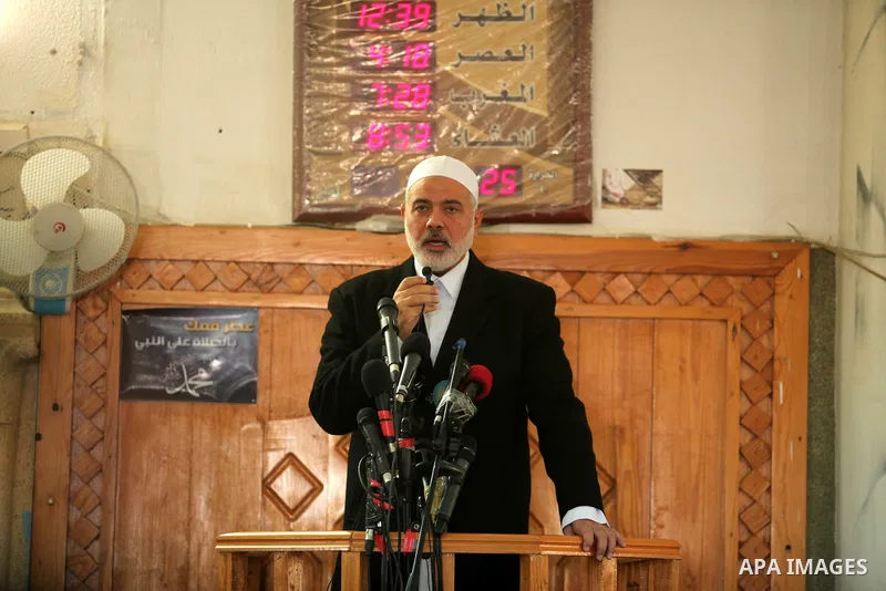 Palestinian Islamist movement Hamas' chief, Ismail Haniya gives a speech at a mosque during the Friday prayer on May 6, 2016 in Deir al-Balah, in the center of the Gaza Strip. Photo by Ashraf Amra