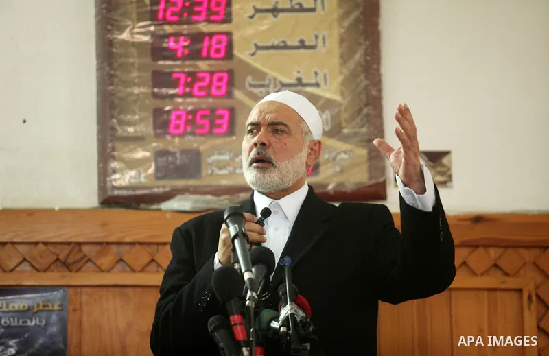 Palestinian Islamist movement Hamas' chief, Ismail Haniya gives a speech at a mosque during the Friday prayer on May 6, 2016 in Deir al-Balah, in the center of the Gaza Strip. Photo by Ashraf Amra