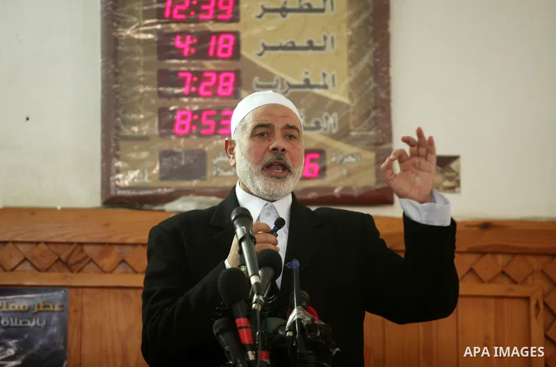 Palestinian Islamist movement Hamas' chief, Ismail Haniya gives a speech at a mosque during the Friday prayer on May 6, 2016 in Deir al-Balah, in the center of the Gaza Strip. Photo by Ashraf Amra