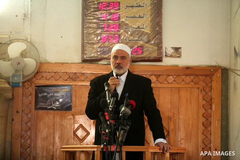 Palestinian Islamist movement Hamas' chief, Ismail Haniya gives a speech at a mosque during the Friday prayer on May 6, 2016 in Deir al-Balah, in the center of the Gaza Strip. Photo by Ashraf Amra