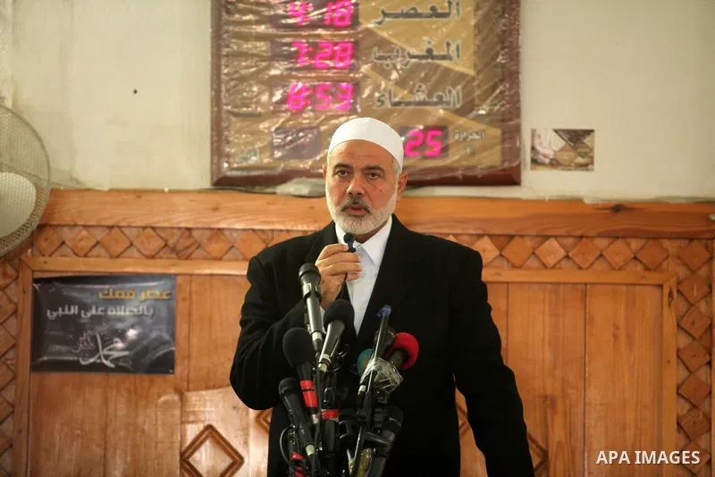 Palestinian Islamist movement Hamas' chief, Ismail Haniya gives a speech at a mosque during the Friday prayer on May 6, 2016 in Deir al-Balah, in the center of the Gaza Strip. Photo by Ashraf Amra